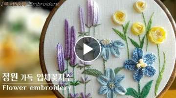 [French Embroidery] Three-dimensional flower embroidery full of gardens / Flower embroidery/ Luna...