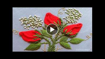 Red Rose Embroidery Design - Rose Flower Embroidery - Beaded Hand Embroidery