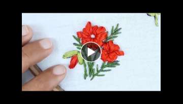 Amazing ribbon hand embroidery sun flower design / easy ribbon all over design no.6