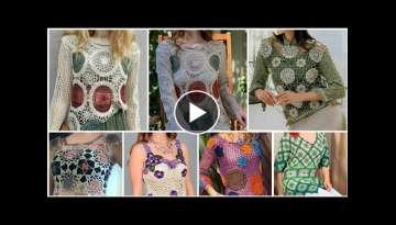 Classy Ultra Modern Crochet Knit Fashion Designers / Fancy Granny Square Crop Top Blouse for ladi...