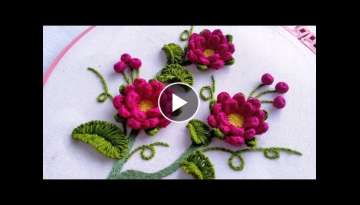 Red Flowers Hand Embroidery / Cast on Stitch / Easy Way to Embroider / Tutorial Menyulam Bagi Pem...