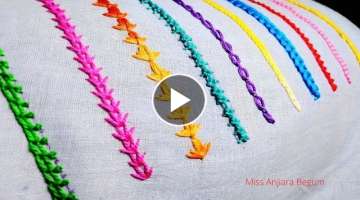 10 Colorful Basic Hand Embroidery Border Stitches for Beginners / Hemline Embroidery
