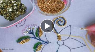 Amazing beaded hand embroidery flower design with iron, glass beads