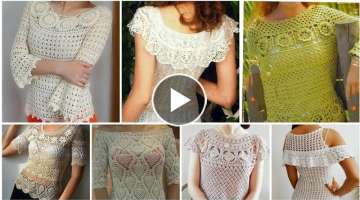 Elegant women fashion Cute crochet knitted lace flower pattern blouse / top dress design