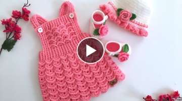 Salopette Crochet Dress / Cauliflower Pattern Dress / Baby Strap Dress / 0-1 Years