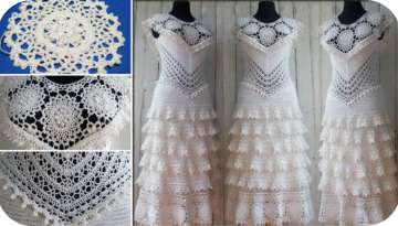 White layered lace knit dress