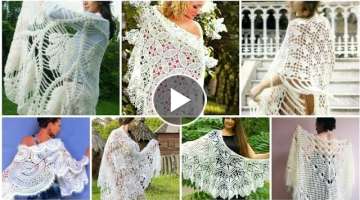 Trendy designers cotton Lace flower pattern crochet shawls -Rings of Lace Triangle Shawls