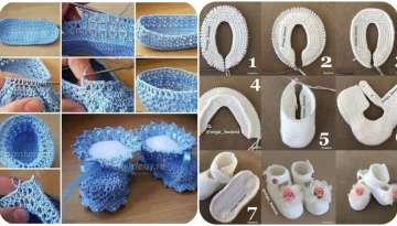 Different ideas for crocheted models for baby shoes