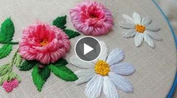 Large daisies and pattern / hand embroidery for beginners