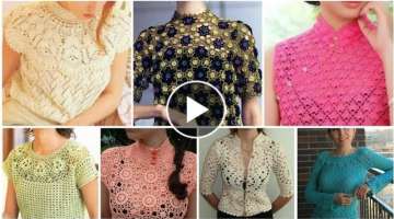Trendy designer fancy cotton yarn crochet knitted Irish lace pattern Crop top blouse dress design