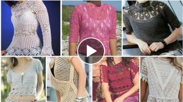 Trendy designer Fancy Cotton yarn Cute Crochet Blouse And Impressive Tunic Blazer Designe Ideas