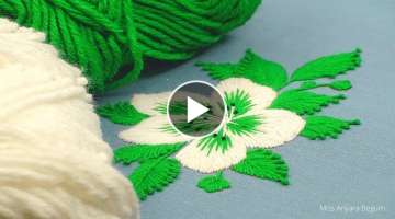 Learn Flower Embroidery With Long and Short Stitch / Cute White Flower Design With Green Shade