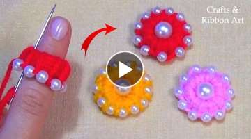 Amazing Woolen Flower Making Ideas - Hand Embroidery Easy Trick with Finger - DIY Yarn Flowers