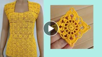 MAKE A BLOUSE from square motifs / SIMPLE square crochet SCHEME for beginners
