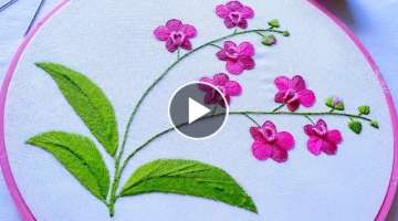 Purple Orchid Flowers for Beginners / Orchid Embroidery Tutorial / Hand Embroidery Tutorial