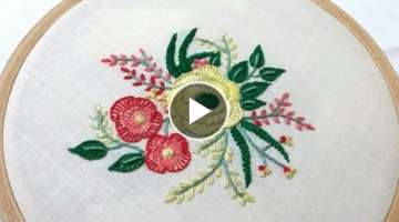 Hand embroidery design of flower and leaves