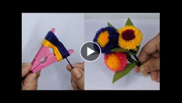 Very Easy & Amazing Hand Embroidery flower design trick / Super Easy Woolen flower design idea
