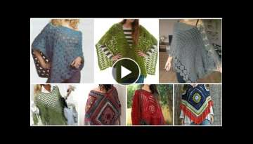 Trendy designer Multi Shades Granny square pattern poncho shawls for modern ladies