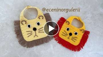 Lion Pattern Baby Bib / Knitting Crochet Baby Bib / Crochet Baby Bib / Crochet Baby Necklace
