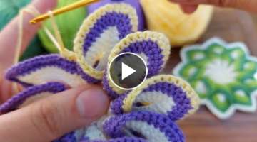 crochet very easy knitting pot holder, coaster / tığ işi örgü çiçek, bardak altlığı, te...
