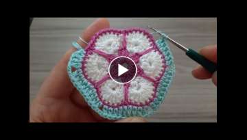 Super Easy Hexagon Flower Crochet Knitting Motif