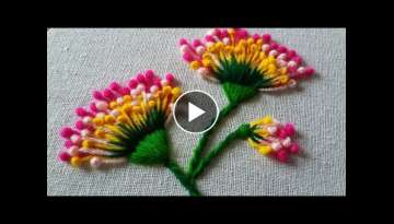Hand embroidery of flowers with pollen stitch