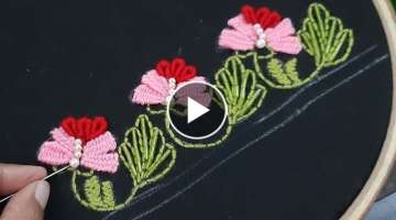 Hand Embroidery Borders for Beginners / Basic Embroidery Stitches / 3in1 Borderline design