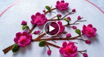 Beautiful Hand Embroidered Pink Flowers / Cherry Blossom / Beginner Embroidery Tutorial