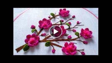 Beautiful Hand Embroidered Pink Flowers / Cherry Blossom / Beginner Embroidery Tutorial