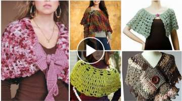 Trendy designer handmade crochet knitted lace pattern capelet shawl design / Boho crochet poncho ...