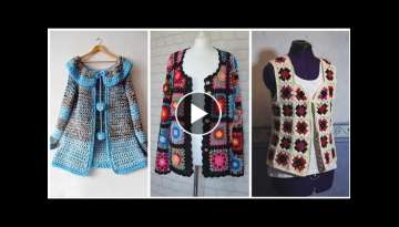 Outstanding And Impressive Crochet Knitting Granny square Pattern Cardigan Vest jacket Design