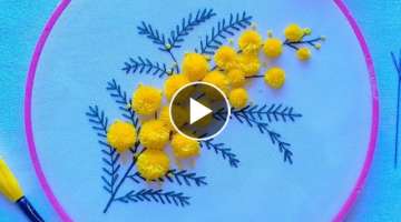 Yellow Mimosa Flower Embroidery Tutorial / Princess Shy for Beginners / Hand Embroidery Tutorial