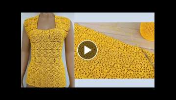 BLOUSE PATTERN HOOK of knitting motifs SEAMLESS / SCHEME Crochet of square motifs