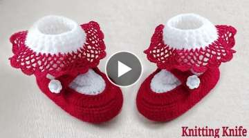 Crochet Baby Mary Jane Shoes / Sandals with Attached Frilly Socks