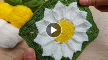 How to TUNİSİAN a daisy square knitting / Tunus işi muhteşem örgü modeli