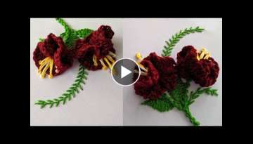 Amazing Hand Embroidery Flower design trick.Very Easy & 3d Hand Embroidery Flower design idea