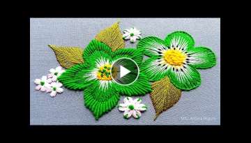 Hand Embroidery Green Flower / New Style Flower Embroidery / Combined Hand Embroidery Design work