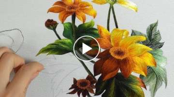 Hand Embroidery Art / Wild sunflowers in bloom