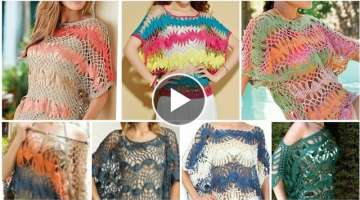 Top Trend fashion Colorful Crochet knitted Hairpin lace pattern Veggie top blouse for girls