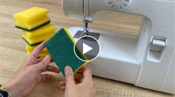 An excellent sewing idea with a sponge for dishes and a sewing machine