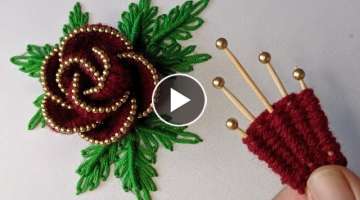 Super Easy Hand Embroidery flower design trick / Amazing 3d Hand Embroidery flower design idea