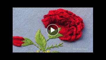 Cute Hand Embroidery Red Flower Design / Perfect Wall Hanging Embroidery