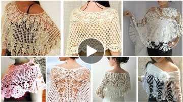 Fashion Designer Cotton Crochet Lace Flower Pattern / Bridal Capelet Shawl / Design for Women
