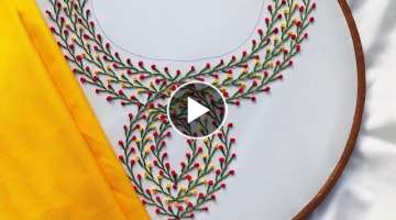 Hand Embroidery / Beautiful And Easy Neckline Embroidery - Kurti Embroidery -Tunic -Tshirt Embroi...