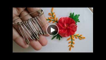 Very Easy and Amazing Hand Embroidery flower design trick with safety pin