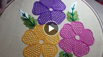 Hand Embroidery Designs / Net stitch design for cushion cover / Stitch and Flower - 157