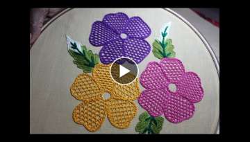 Hand Embroidery Designs / Net stitch design for cushion cover / Stitch and Flower - 157