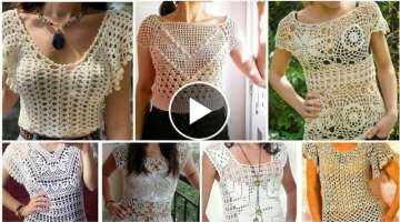 Latest Designer Stylish Cute Crochet Knitted Lace flower Pattern / Top Blouse for Women Fashion