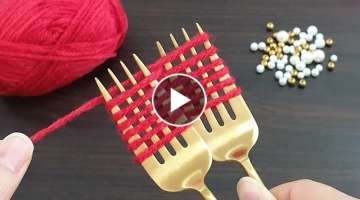 Super Easy Woolen Flower Making Trick with Fork / Hand Embroidery Designs / Amazing Trick / DIY C...