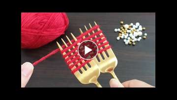 Super Easy Woolen Flower Making Trick with Fork / Hand Embroidery Designs / Amazing Trick / DIY C...